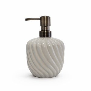 Juego de Baño de Cerámica con Diseño Espiral Acanalado de 5 Piezas en Esmalte Reactivo – Dispensador de Loción Alto, Jabonera, Vaso, Soporte para Escobilla de Inodoro - Product Image 3