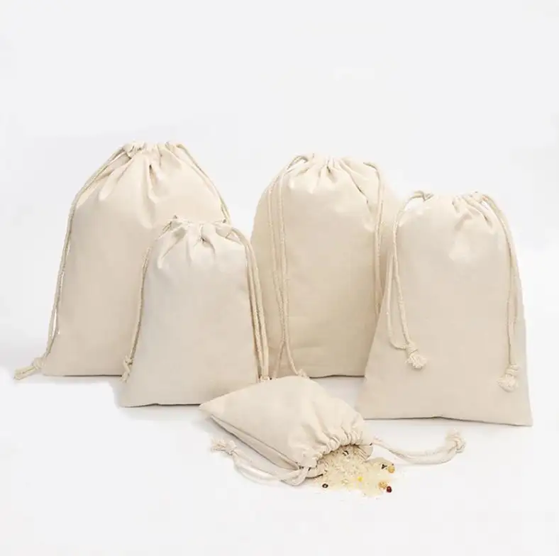 Customized Canvas Bags Pouches Muslin Coffee Beans Packing Gift Custom Cotton Canvas Fabric Muslin Drawstring Bag