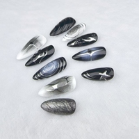 Faux ongles peints à la main en métal amande bleue de haute qualité à effet chromé de l'obscurité