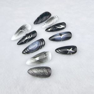 Alta calidad azul almendra Metal cromo <span class=keywords><strong>efecto</strong></span> pintado a mano <span class=keywords><strong>uñas</strong></span> postizas de la oscuridad - Product Image 5