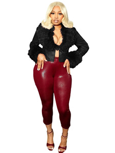 HR25063 Blazer <span class=keywords><strong>court</strong></span> pour <span class=keywords><strong>femme</strong></span>, style européen et américain, avec col en peluche amovible, boutonnage, cintrage à la taille, motif 3D - Product Image 4
