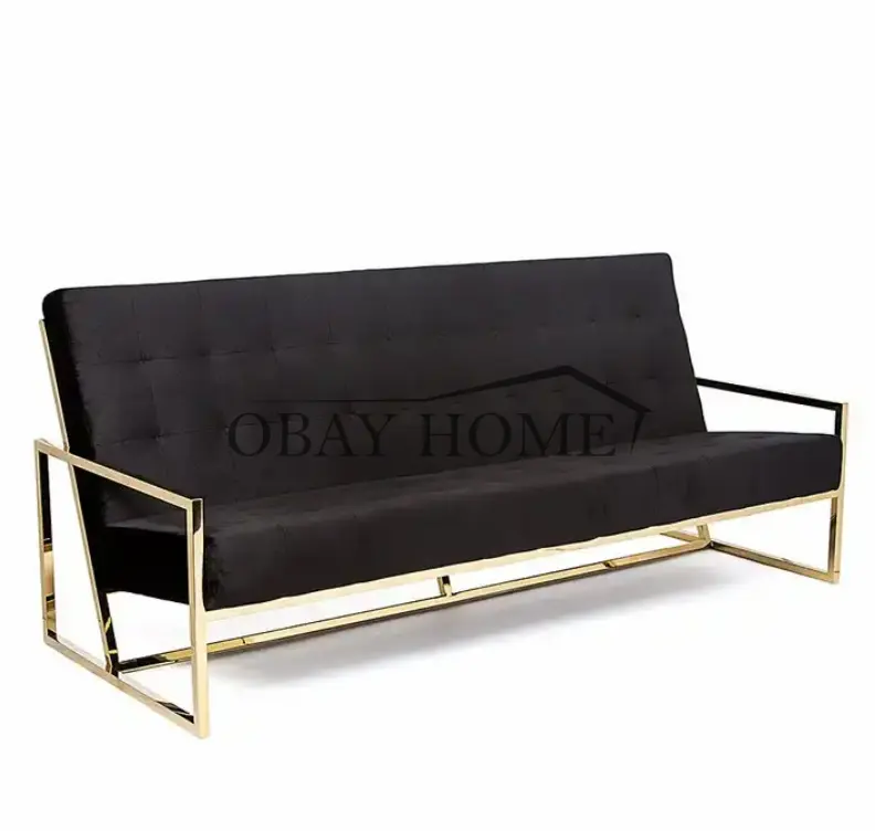 New modern velvet sofa with gold stainless steel frame cheap price button tufted event sofa set furniture