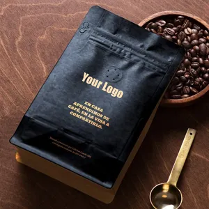 Smell Proof Biodegradable Flat Bottom Bags Eco friendly Kraft Paper Coffee Bean Packaging Bag With Zipper Valve And Tin Tie