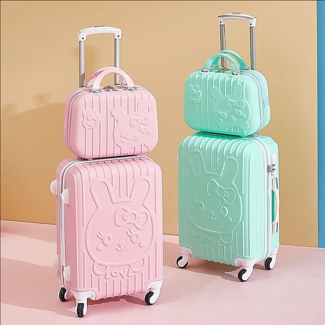 New Customize Girls Large Capacity Organizer Case Cartoon Suitcase Cute Travel Portable ABS Trolley Luggage Polyester Waterproof