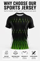 Kaos Olahraga Sublimasi Cepat Kering Custom Kerah Bulat Hijau Gradasi Garis Hex Bernapas untuk Latihan Tim