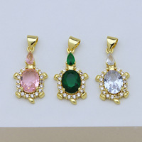 Pendentif personnalisé de luxe haut de gamme en gros, avec zircon et cuivre plaqué or 18 carats, motif tortue de mer.