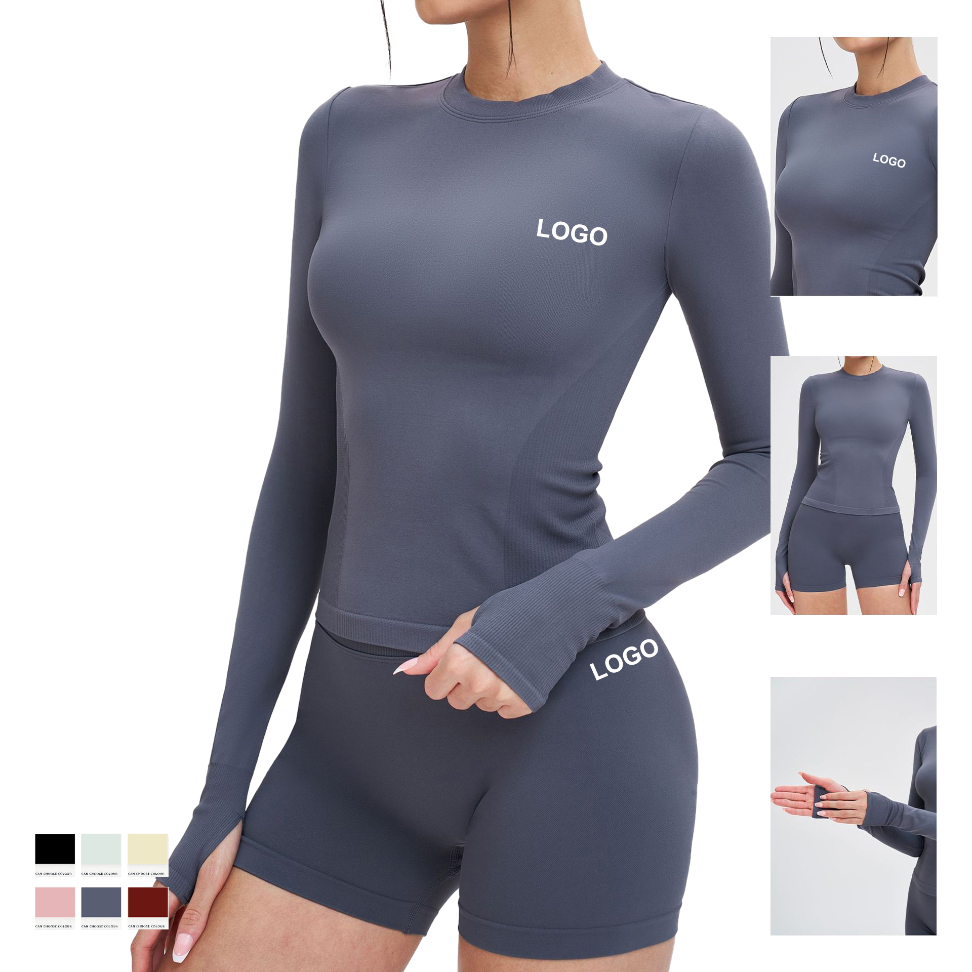 Custom Women Seamless Long Sleeve Round Neck Yoga Top Tight Fit Comfortable Sports T Shirt for Outdoor Running Fitness Gym