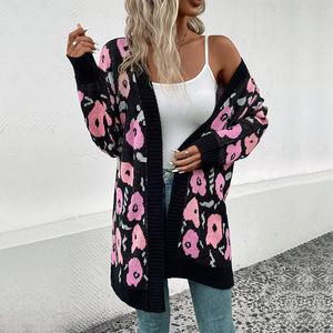 Suéter de Mujer, Cárdigan de Mohair de Manga Larga, Tejido de Lana con Estampado de Leopardo y Flores, Diseño Personalizado - Product Image 2