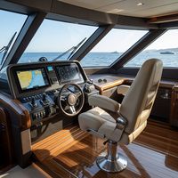Siège de bateau réglable en cuir PU avec système d'amortissement pour chaise de capitaine à suspension marine et piédestal pivotant à 360°