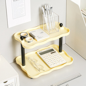 Desktop Double-layer Non-folding Standing <b>Storage</b> <b>Rack</b> Plastic Cosmetic <b>Rack</b> for Student Dormitory Office Table - Product Image 4