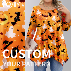 POVTY motif personnalisé Modal luxe doux grande taille femmes <span class=keywords><strong>Halloween</strong></span> <span class=keywords><strong>T</strong></span>-shirts manches 3/4 à manches courtes irrégulière habillé tunique haut - Product Image 3