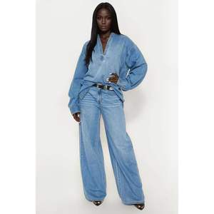 Conjunto de Mezclilla Personalizado para Mujer 2026, Top de Manga Larga, Jeans de Pierna Ancha, Conjunto de 2 Piezas, Estilo Y2K, Diseño Cruzado con Cinturón - Product Image 5