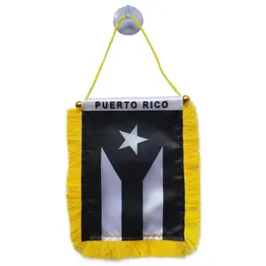 MINI World flags 4''x6'' pennants hanging in car Black PR Puerto Rico Puerto Rican flag