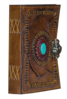 Journal en cuir véritable fait à la main pierre bleue en relief sur un carnet de croquis et un carnet de notes à couverture rigide pour unisexe en laiton antique C-Lock
