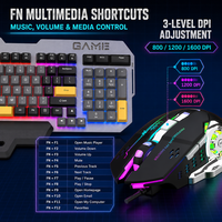 Ensemble clavier et souris de jeu SHIPADOO GK50, 104 touches, souris sans fil 1600 DPI, anti-chute, ergonomique, touches multimédias FN