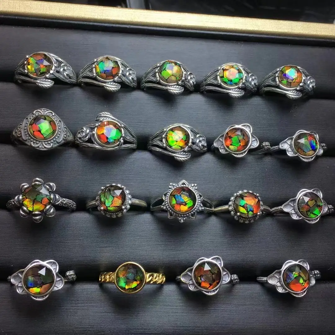 Commercio all'ingrosso di cristallo naturale gemma di quarzo di guarigione Ammolite anelli per la decorazione