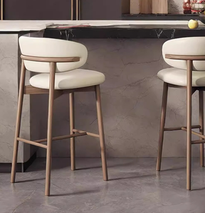 Modern Solid <b>Wood</b> Bar Chair Upholstered Counter <b>Stool</b> Curved Backrest Dining Seating for Kitchen Island - Product Image 3