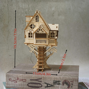 Puzzle éducatif en bois 3D tridimensionnel, modèle de <span class=keywords><strong>maison</strong></span> dans les arbres, fait à la main, cadeau d'anniversaire, jouet DIY - Product Image 4