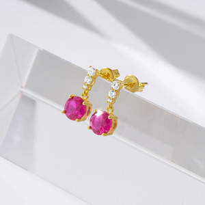 <span class=keywords><strong>Pendientes</strong></span> delicados de zirconia rubí, joyería de plata 925, <span class=keywords><strong>pendientes</strong></span> de gota chapados en oro para mujer - Product Image 4
