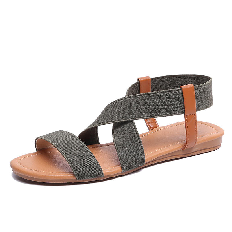 Women's Elastic Flat Sandals Criss-Cross Open Toe
