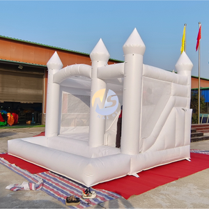 <span class=keywords><strong>Castillo</strong></span> <span class=keywords><strong>inflable</strong></span> blanco de calidad comercial para bodas, directo de fábrica, con tobogán y área de juegos con pelotas para fiestas. - Product Image 4