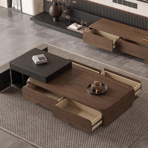 Tavolino da Caffè MYUZ Retrattile Quadrato con Contenitore, Stile Mid-Century Moderno, Colore <span class=keywords><strong>Noce</strong></span>, per Salotti di Piccoli Appartamenti - Product Image 2