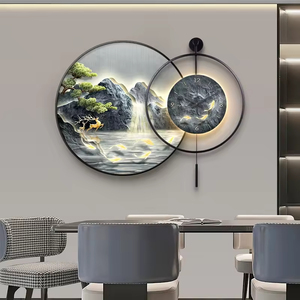 Luxury LED Wall Clock <strong>Canvas</strong> Printed Landscape Paintings Modern <strong>Lighting</strong> Wall Art With Mountain Wall Decoration Living Room - Product Image 1