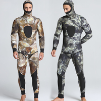 Combinaison de plongée 2 pièces en néoprène 5 mm, imperméable et respirante, pour la pêche au harpon, motif imprimé, manches longues, col montant, résistante au froid et aux UV