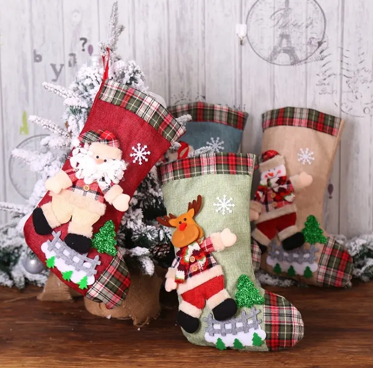 Stoking Natal besar tas hadiah Natal perapian dekorasi kaus kaki Natal Tahun Baru pemegang permen dekorasi Natal untuk rumah