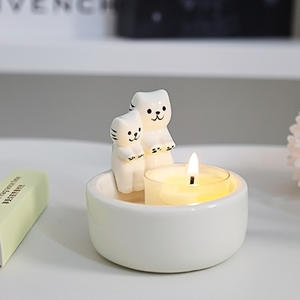 Creative Ceramic <strong>Cat</strong> Lover Shape <strong>Candle</strong> <strong>Holder</strong> for Christmas Home Decor with Scented Tea Light and Ornament - Product Image 3