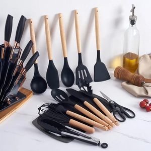 Ensemble d'ustensiles de cuisine en silicone et bois écologiques Inthetrend Wholesale, 20 pièces, avec poignée ergonomique - Product Image 2