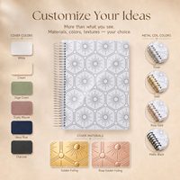 Agenda mensuel professionnel personnalisé 2026 2027 A5 avec impression couleur, motif géométrique hexagonal, spirale, couverture en PVC et onglets