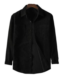 Camisa Casual Diaria de Otoño para Hombre, Teñida con Hilo, Ecológica, de Manga Larga, de Pana, Gruesa, Holgada, Negra - Product Image 2