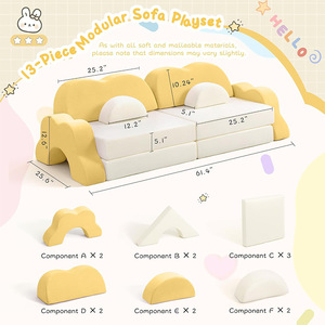 Childrens Play <b>Sofa</b> Set Modular Soft Foam Furniture For <b>Kids</b> Room With Storage And Stool 2 Seater Yellow White Design - Product Image 2