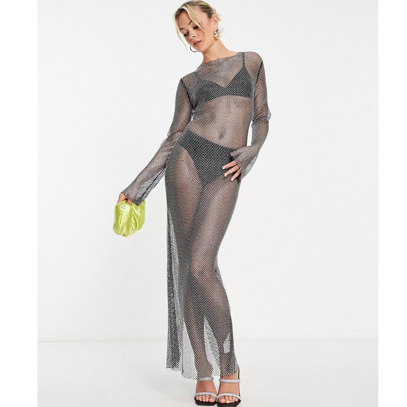 knee length dresses for ladies Sundown Mesh Slip Dress Cream/Black / M main image 1