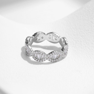 Elegant 925 <b>Silver</b> Eternity Band <b>Ring</b> With <b>Emerald</b> Cut Diamond Pave Setting Geometric Design For Women Luxury Engagement Jewelry - Product Image 4