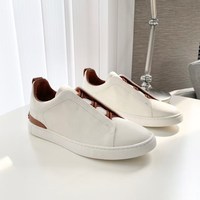 Z E G N Chaussures décontractées respirantes pour hommes, en cuir grainé, à bande élastique, sans lacets, confortables pour la marche, avec embout renforcé