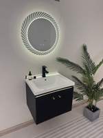 Meuble-lavabo en PVC étanche au design flottant avec miroir LED à commande tactile pour usage domestique