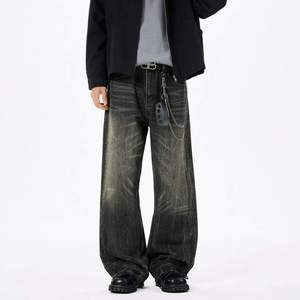 <span class=keywords><strong>กางเกง</strong></span>ยีนส์ทรงขากว้างสีดำเทาแบบย้อมสีพิเศษ สำหรับทุกฤดู คุณภาพสูง ดีไซน์หรูหรา ทันสมัย สำหรับผู้ชาย - Product Image 6