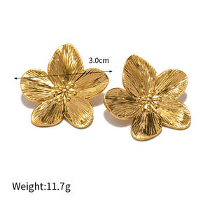 Ensemble de bijoux plaqué or 18 carats étanche Boucles d'oreilles papillon à <span class=keywords><strong>quatre</strong></span> pétales en acier inoxydable Anneaux ouverts fleur turquoise - Product Image 4