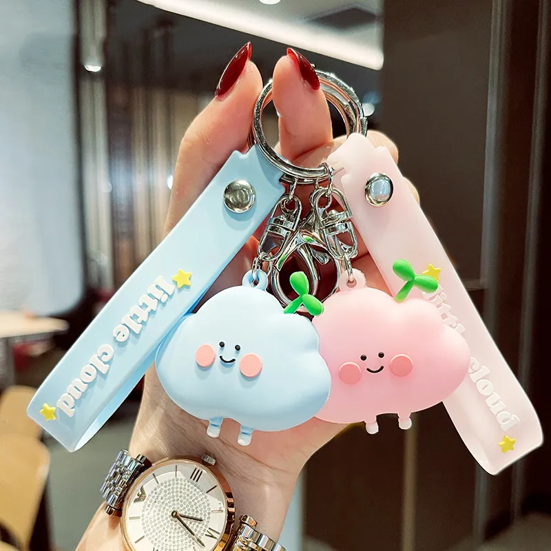 Zachte Pop Gras Wolk Kawaii Sleutelhangers Pvc Cartoon Schattige Auto Sleutelhangers Hanger Accessoires Rubber Sleutelhanger Voor Meisjes Tas Bedels