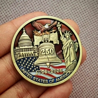 Pièce de monnaie commémorative patriotique américaine en émail bronze antique, découpe 3D, édition 250e anniversaire