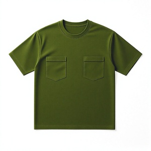 Men <b>Olive</b> <b>Green</b> O Neck Short Sleeve Cotton <b>T</b> <b>Shirt</b> Regular Fit Casual Jersey Knitted Breathable Solid Color Pocket Design - Product Image 5