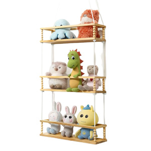 Étagère murale en bois pour ranger les jouets en peluche, 3 niveaux, pour chambre d'enfant, organisateur de jouets, couleur bois naturel - Product Image 2