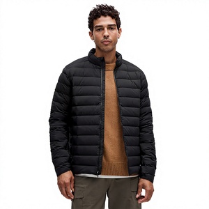 Chaqueta de Invierno para Hombre, Negra, con Cuello Alto, Ecológica, de Forro Polar, con Cierre de Cremallera, Estilo Casual, Corte Ajustado, de Algodón - Product Image 1