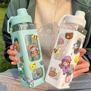 Vaso Cuadrado de Plástico Ecológico con Pajita Antiderrames, Diseño de Oso 3D, Libre de BPA, para Beber Directamente, Capacidad de 700 ml, Portátil - Product Image 2
