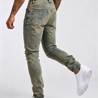 Jean slim vintage taille mi-haute en denim de haute qualité, personnalisable, effet amincissant