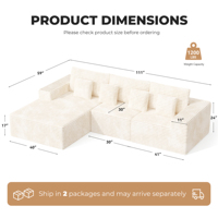 Canapé-lit modulable et extensible en tissu, convertible, en forme de L, avec chaise longue, design nuage, rembourré, assise profonde, en mousse sans armature