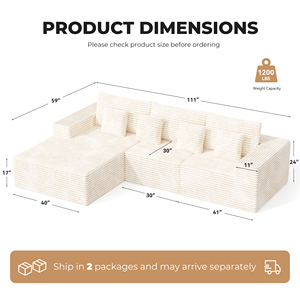 Modular Sectional Extendable Convertible Fabric Cloud L-Shaped Chaise Modern Upholstered Deep Seat Boneless Sponge Sofa <b>Bed</b> - Product Image 6