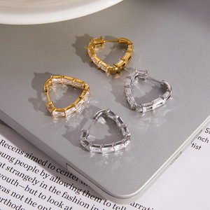 Boucles d'oreilles géométriques en zircon et acier inoxydable, boucles d'oreilles de luxe haut de gamme, <span class=keywords><strong>clips</strong></span> d'oreilles, bijoux en acier titane pour femmes - Product Image 4